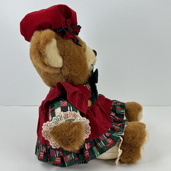 Vintage 1994 Kmart Teddy Bear Lane Christmas Bear In Holiday Dress Hat Bow 18" - Picture 4 of 13